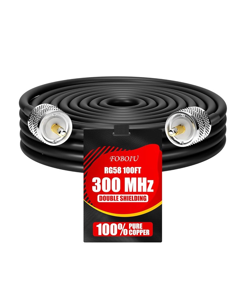 Foboiu RG58 Coaxial Cable 100ft,CB Antenna Cable,PL259 UHF Male-to-Male CB Coax Cable,50 Ohm Coaxial Cable Extender for Antenna Analyzers,Antenna Tuners,SWR Meters - Image 1